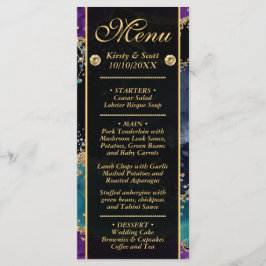 Menu Casamento de Ágata Brilho Dourado Roxo Azul Teal