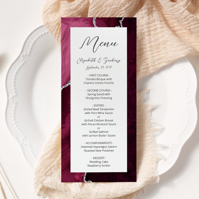 Menu Casamento de Agata de Prata Moderna da Borgonha (Criador carregado)