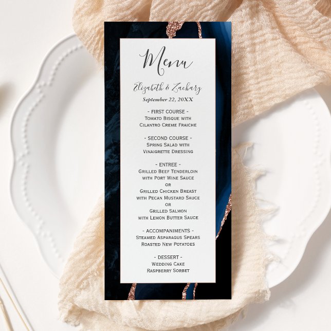 Menu Casamento de Agata Dourada Azul-Rosa Marinho Moder (Criador carregado)