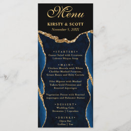 Menu Casamento de Ágata Falsa Brilho Azul e Dourado Ele