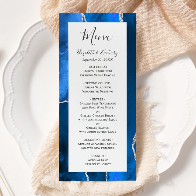 Menu Casamento de Agata Real de Prata Azul Moderno (Criador carregado)