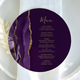 Menu Casamento de Ameixa Ágata Dourada Roxa Redonda