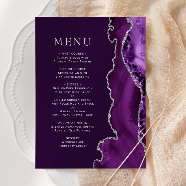 Menu Casamento de Ameixa Ágata Prata Roxa (Criador carregado)