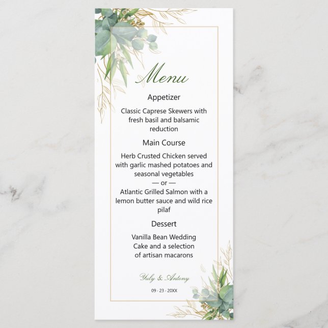 Menu Casamento de Amor Botânico Atemporal  (Frente)