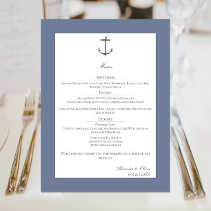 Menu Casamento de Âncora Náutica Simples Azul poeiren
