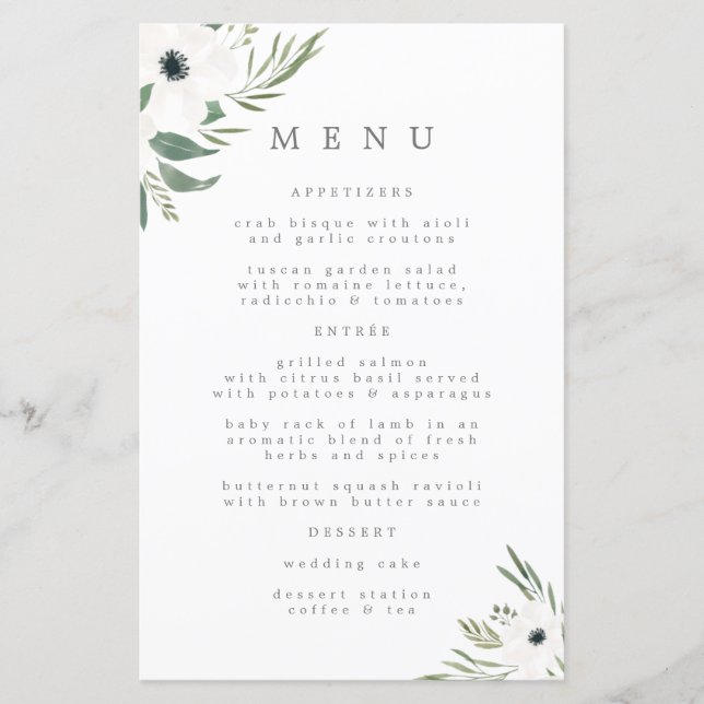 Menu Casamento de Anemones Sage & Dusty Eucalyptus (Frente)