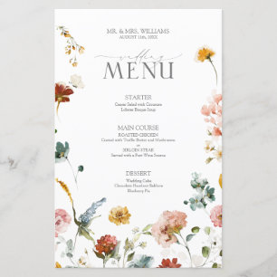 Menu Casamento de Aquarela das Flores do Jardim El