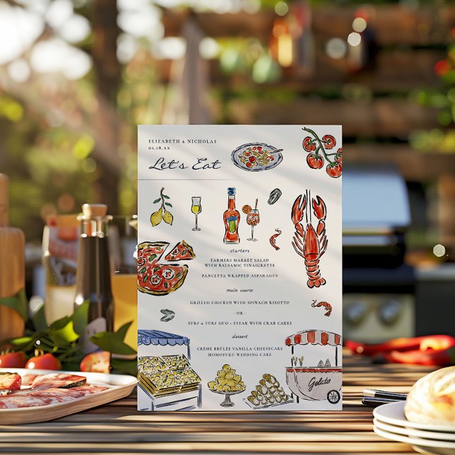 Menu Casamento de Aquarela de Verão Italiano (Criador carregado)