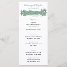 Menu Casamento de Aquarela do Tema do Lago Montanha