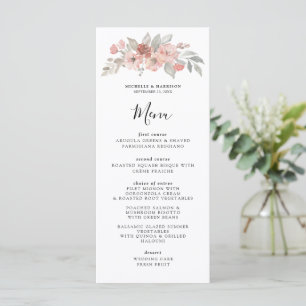 Menu Casamento de Aquarela Floral de Cinzas Rosa Elegan
