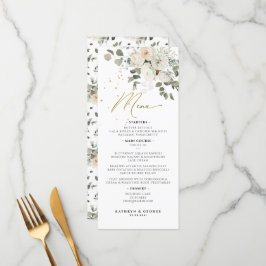 Menu Casamento de Aquarela Floral Pálida Verde Botânica