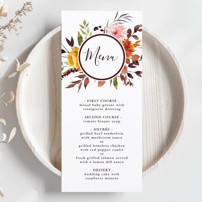 Menu Casamento de Aquarela Outono Jardim Marsala  (Criador carregado)