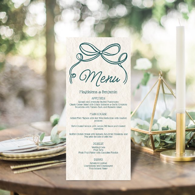 Menu Casamento de Arco de Fita com Teal Retro Desenhado (Criador carregado)