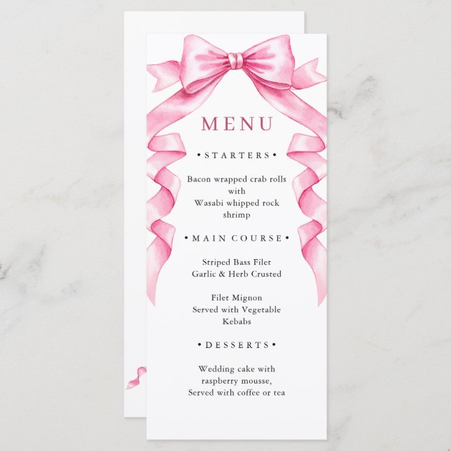 Menu Casamento de Arco de Mão Rosa-Rosa-Elegante (Frente/Verso)