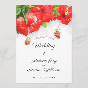 Menu Casamento de Arte de Flor de Hibiscus Vermelho Ex