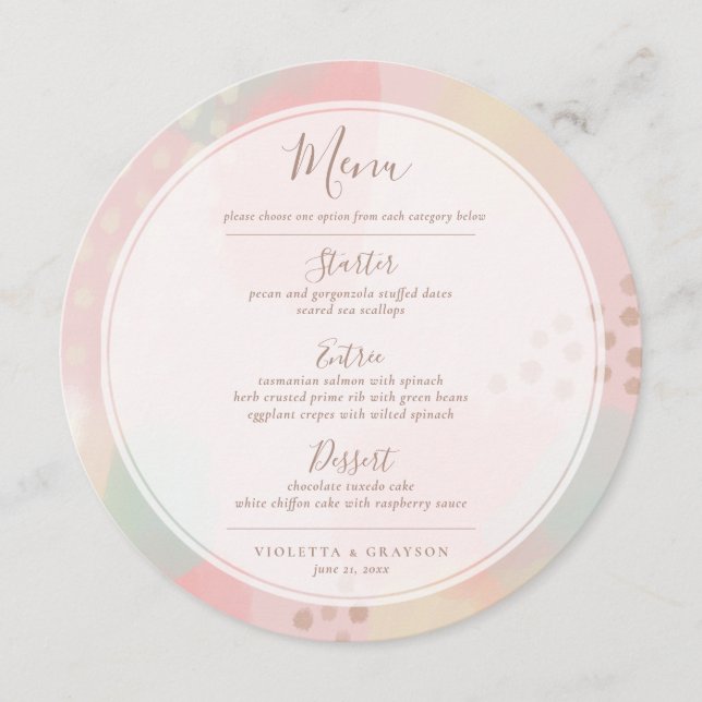 Menu Casamento de Arte Moderna Rosa Pastel Whimsical (Frente)