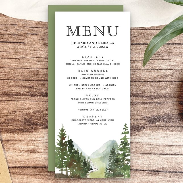 Menu Casamento de árvores da floresta montanhosa rústic (Criador carregado)
