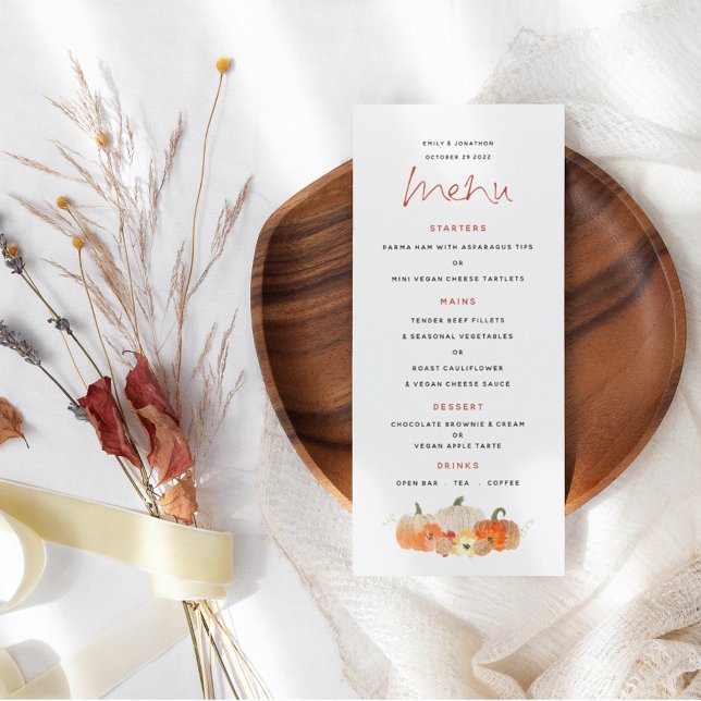 Menu Casamento de Autumn Glittery Pumpkins Florals (Criador carregado)