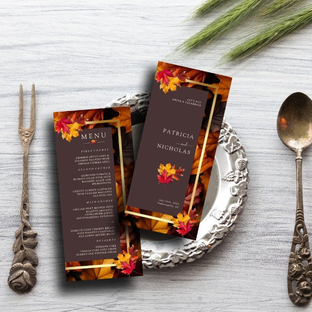 Menu Casamento de Autumn Woody Brown & Elegant Frame Ou (Criador carregado)