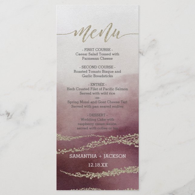 Menu Casamento de Awash Elegant Watercolor Cranber (Frente)