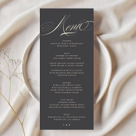 Menu Casamento de Beige de Carvão Formal da Caligrafia 