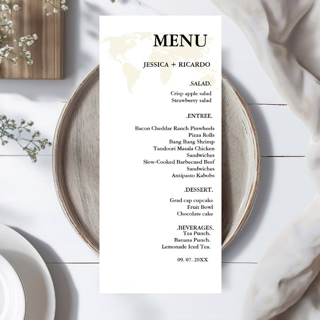 Menu Casamento de Beige de Destino Mínimo Elegante (Criador carregado)