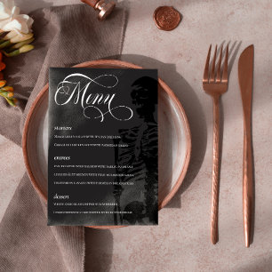 Menu Casamento de Belo Gótico de Script do Esqueleto Es