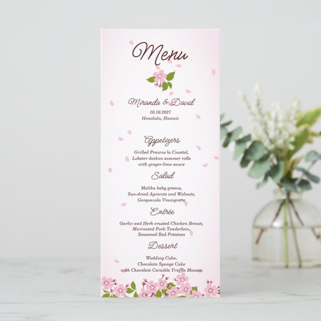 Menu Casamento de Blossomas de Cereja Japoneses, com Sa (Em pé/Frente)