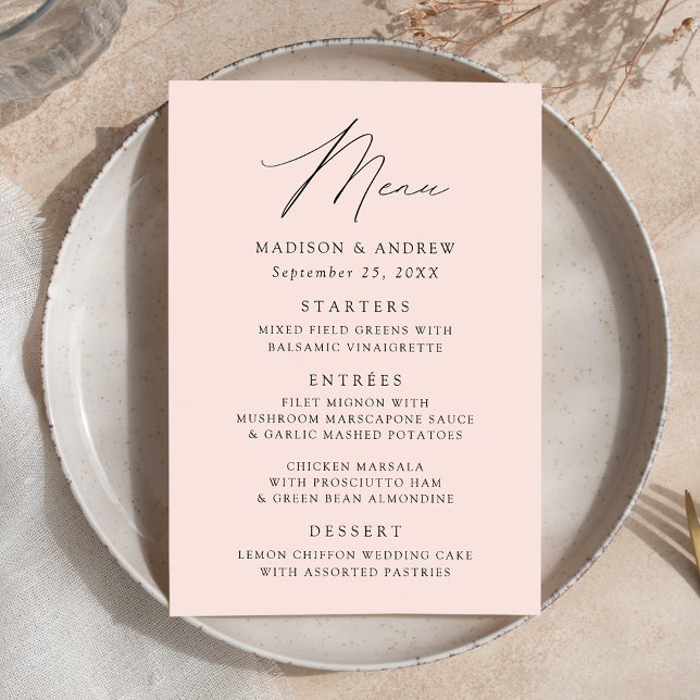 Menu Casamento de Blush Elegante Moderno (Criador carregado)