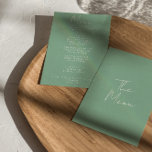 Menu Casamento de Boho Bravo Colorido e Colorido Modern<br><div class="desc">Um retro fedorento,  moderno e brilhante menu de janto de casamento. Que apresenta modelo design de chic de fundo verde-vintage e tipografia branca e menu escrito à mão em branco. Perfeito e compatível com toda a vibração da suíte com letras brancas.</div>