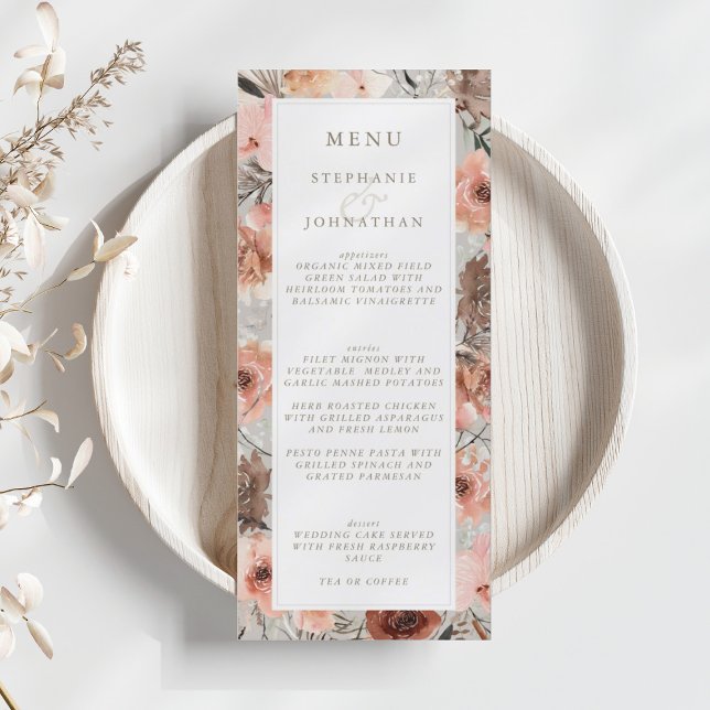 Menu Casamento de Boho de Aquarela de outono (Autumn Watercolor Boho Wedding Menu)