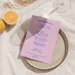 Menu Casamento de Boho Moderno com Brilho Colorido<br><div class="desc">Um retro fedorento,  moderno e brilhante menu de janto de casamento. Que apresenta o design de modelo chic do 'boho vintage' de fundo rosa pálido,  tipografia azul e menu escrito à mão em azul. E fundo verde brilhante. Perfeito e compatível com toda a suíte.</div>