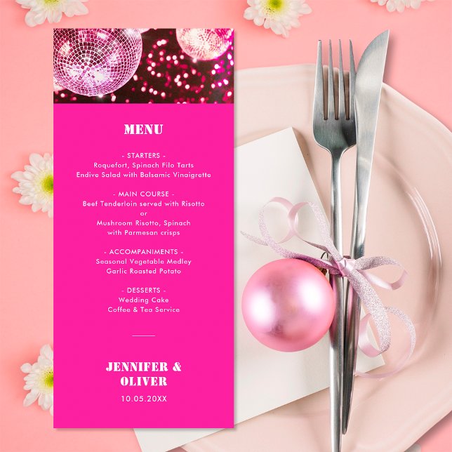 Menu Casamento de Bolas de Discoteca Retro Brilhantes R (Front)