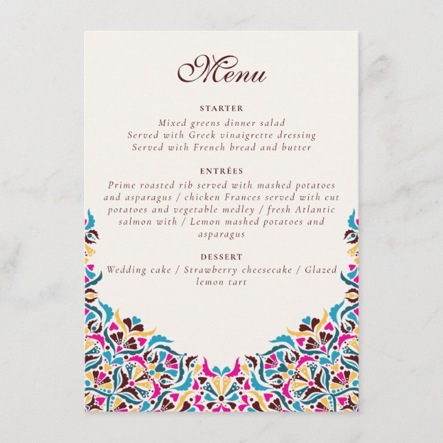 Menu Casamento de Borda com Estilo Floral de Marfim, Lu (Frente)