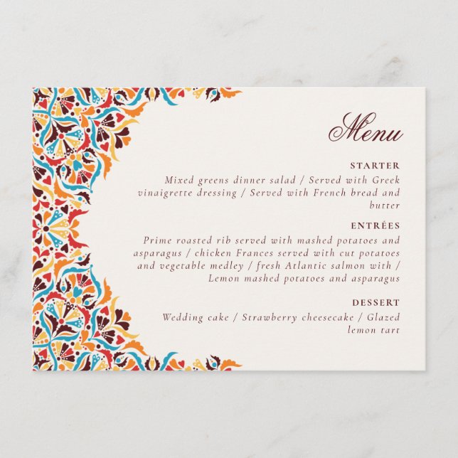 Menu Casamento de Borda com Estilo Floral de Marfim, Lu (Frente)