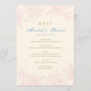 Menu Casamento de Borda Floral de Rosa Rosa Elegante