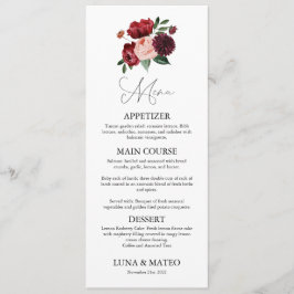Menu Casamento de Borgonha e Blush Floral
