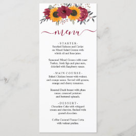 Menu Casamento de Borgonha Floral de Girassol Russo Ele