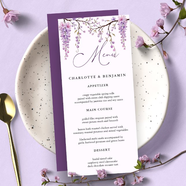 Menu Casamento de Branches de Wisteria Roxo Floral (Criador carregado)