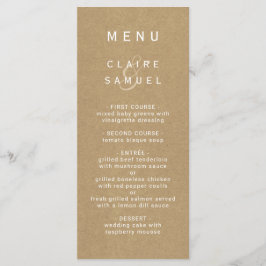 Menu Casamento de Brown Kraft Rustic Rustic Simple Faux
