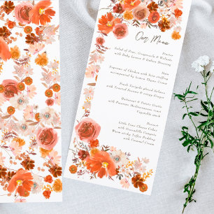 Menu Casamento de Buquê de Frame Floral Laranja Branco