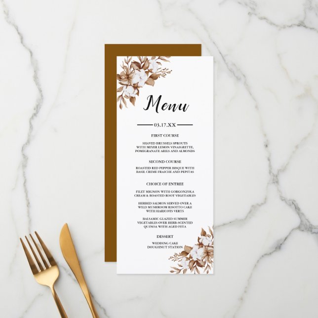 Menu Casamento de Buquê de Grama Mínimo Moderno Pampas (Frente/Verso In Situ)