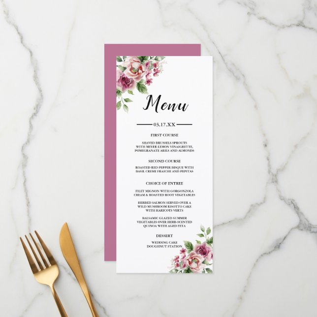Menu Casamento de Buquê Rosa Rosa Rosa Elegante (Frente/Verso In Situ)