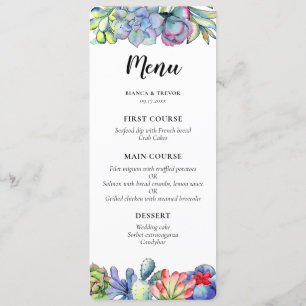 Menu Casamento de cactus aquarela
