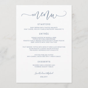 Menu Casamento de Caligrafia de Salto (Azul Dusty)