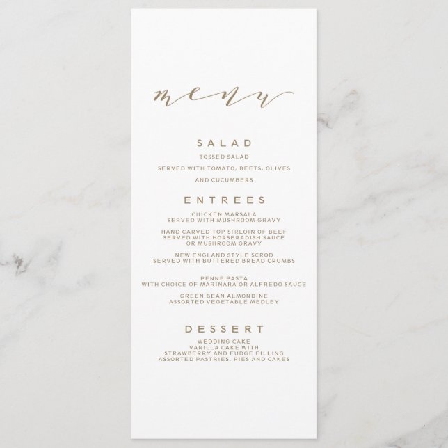 Menu Casamento de Caligrafia | DOURADO (Frente)