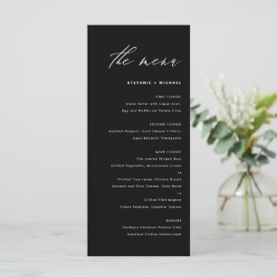 Menu Casamento de Caligrafia Elegante Negra e Branca