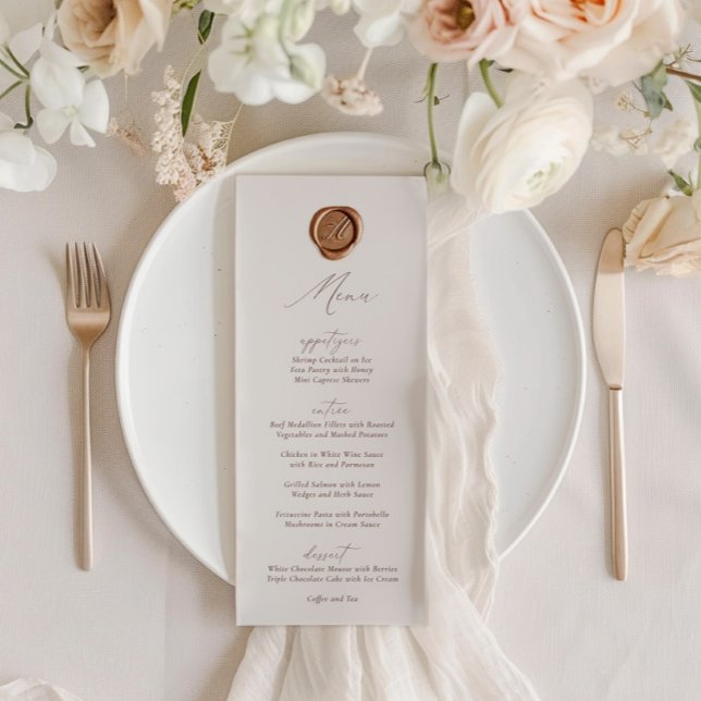 Menu Casamento de Caligrafia Moderna de Ivory (Elegant Modern Ivory Calligraphy Wedding Menu)