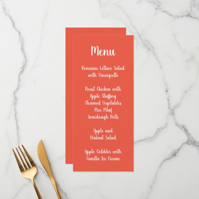 Menu Casamento de Caligrafia Moderna Laranja Vermelho (Frente/Verso In Situ)