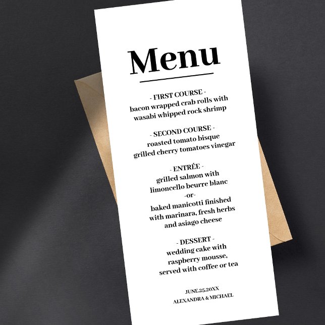 Menu Casamento de Caligrafia Moderna Minimalista (Criador carregado)